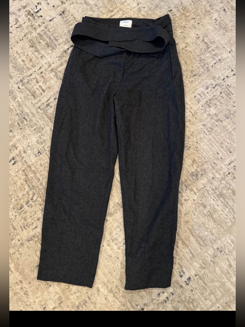 Aritiza Wool Wilfred Charcoal Grey Paperbag-Waist Trousers